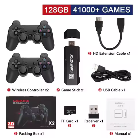 X2 Plus 128G 35000 Game GD10 Pro 4K Game Stick 3D HD Retro Video Game Console Wireless Controller TV 50 Emulator For PS1/N64/DC