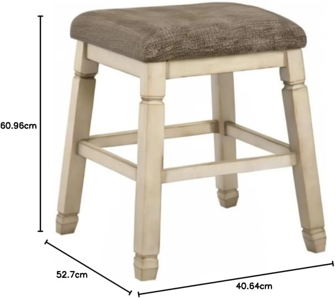 Signature Design by Ashley Bolanburg Farmhouse 24" Counter Height Upholstered Barstool, 2 Count, Whitewash