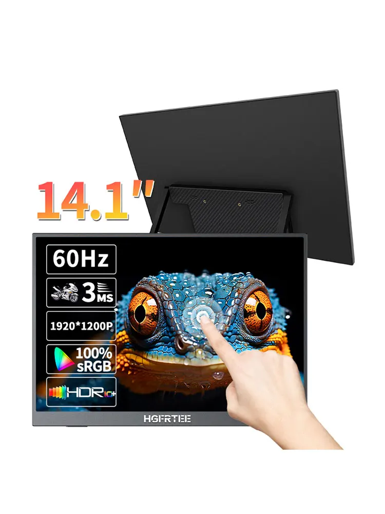 14,1 Zoll tragbarer Monitor 10-Punkt-Touchscreen 100 % sRGB 1200P IPS zweiter externer Bildschirm für Laptop, Telefon, Mac, Xbox Switch PS4/5