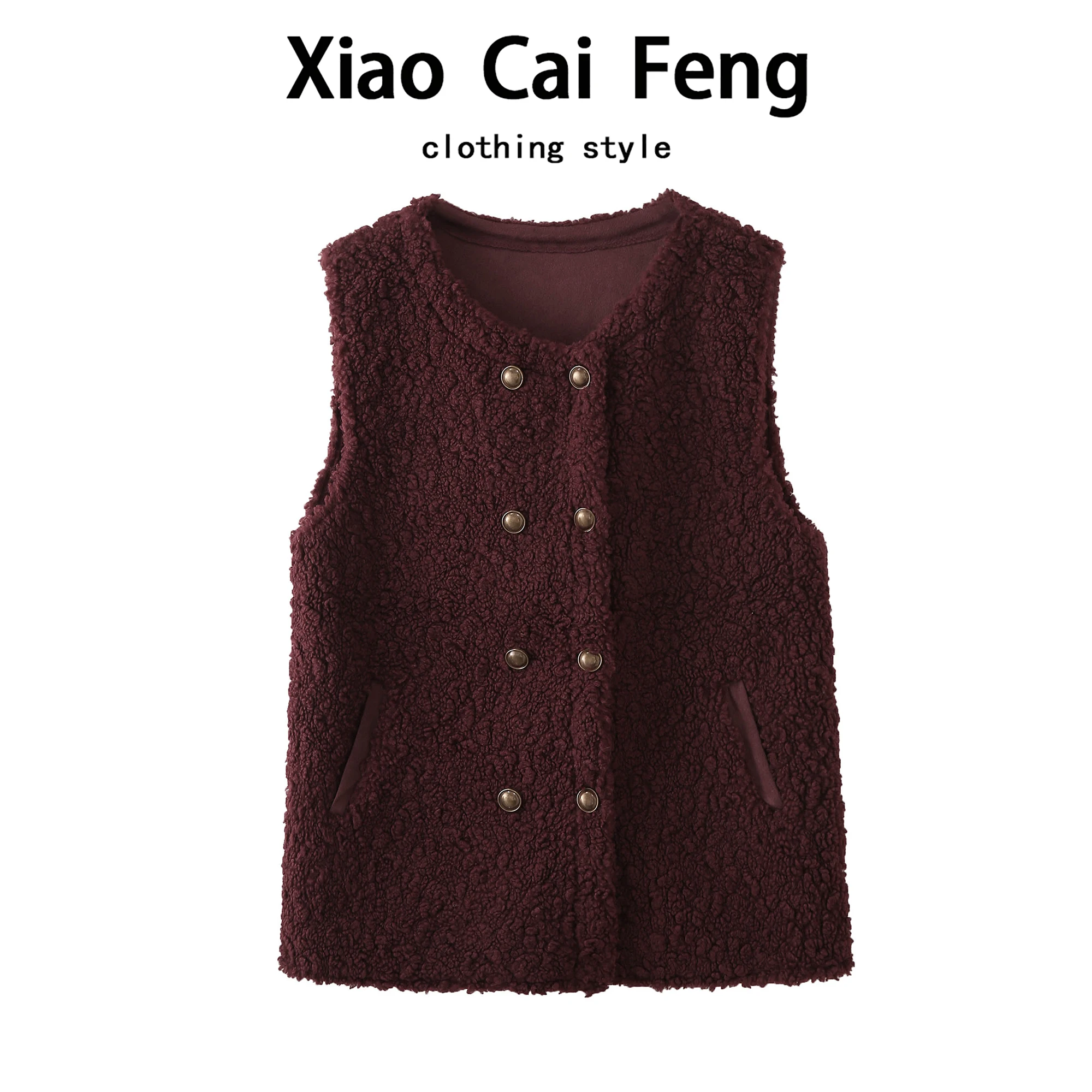 

Lamb Fur Vest Jaet Women's Autumn Winter Double Row Buttons Warm All-Match Leather Fur oulder Pad Top Dr Qing a Po