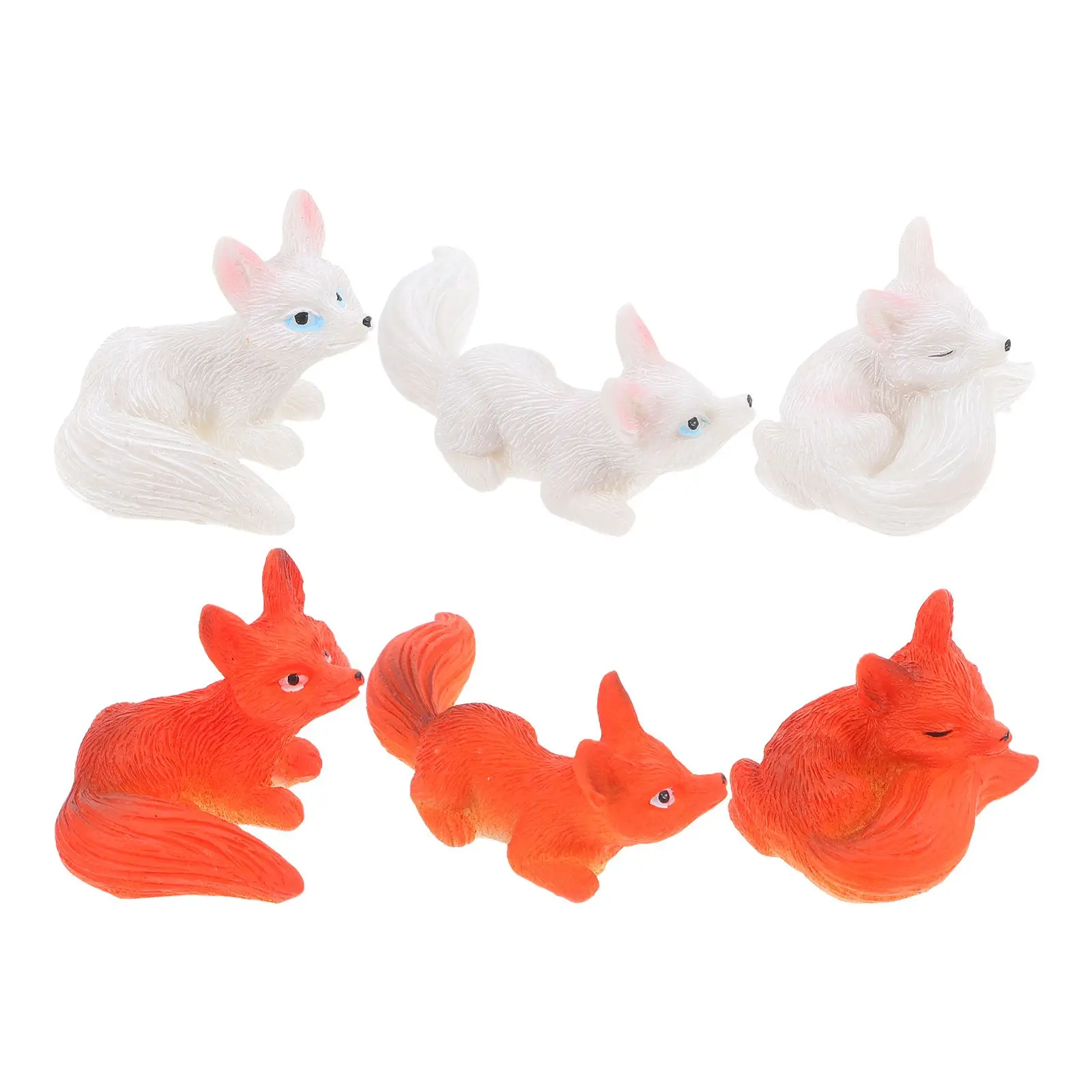 

6 Pcs Mini Fox Figurines Succulent Ornaments Resin Model Lifelike Decoration Desk Enhance Charm Accessories Statue