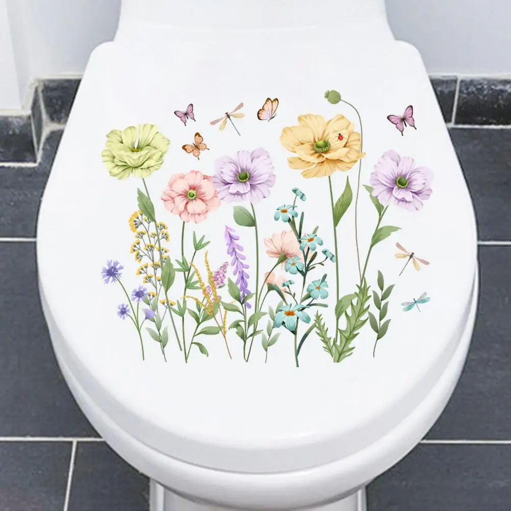 High-quality Decals Vibrant Flower Butterfly Toilet Sticker Easy Application Long-lasting Adhesion for Non-fading Toilet