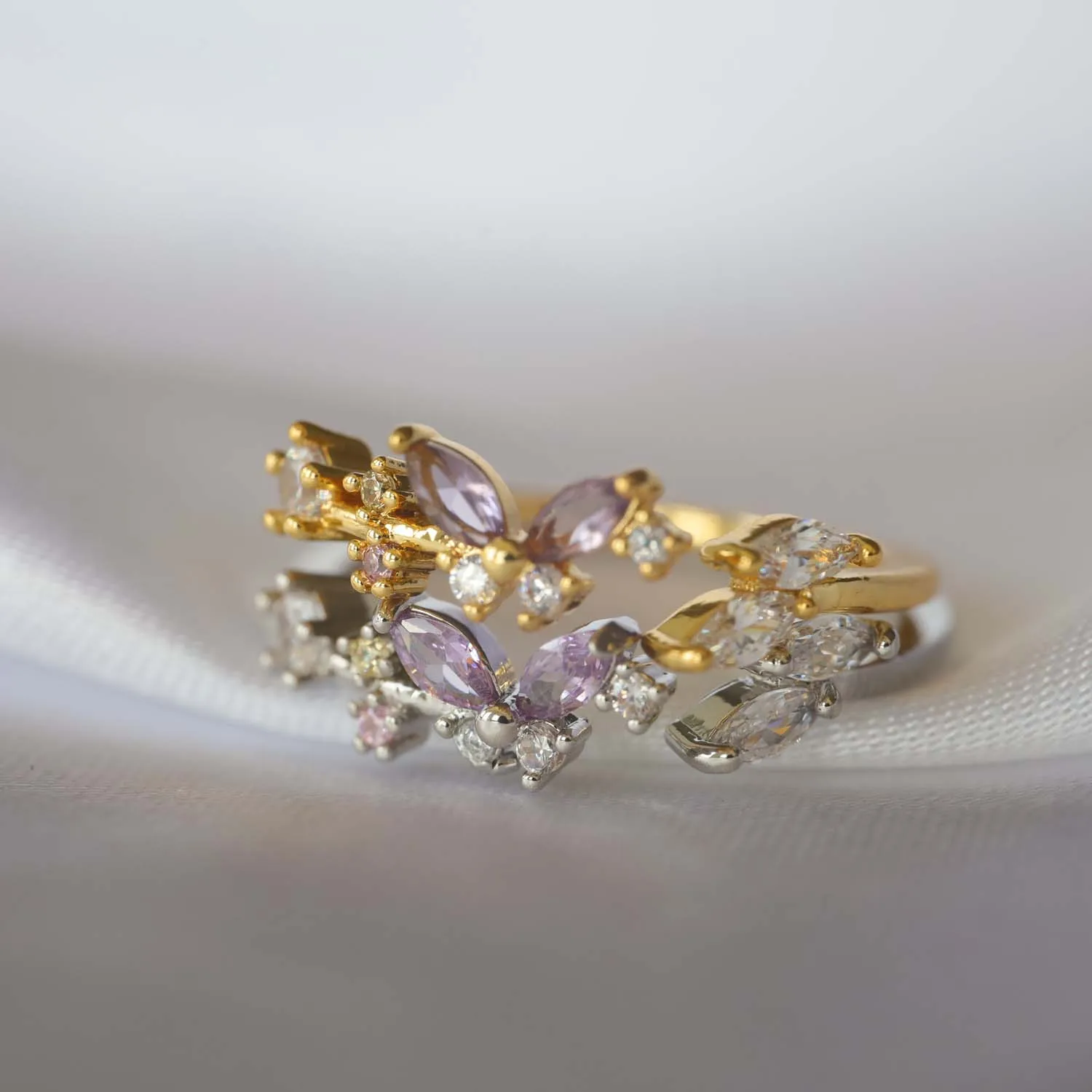 Fairycore Botanical Butterfly Open Adjustable Ring Sweet Vine Leaf Resizable Ring Aesthetic Y2K Jewelry