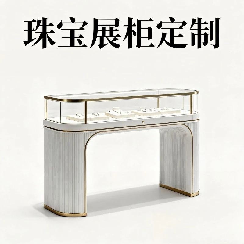 Light Luxury Curved Jewelry Display Counter, Custom Tempered Glass Cabinet for Rings, Necklaces & Ornament Merchandising