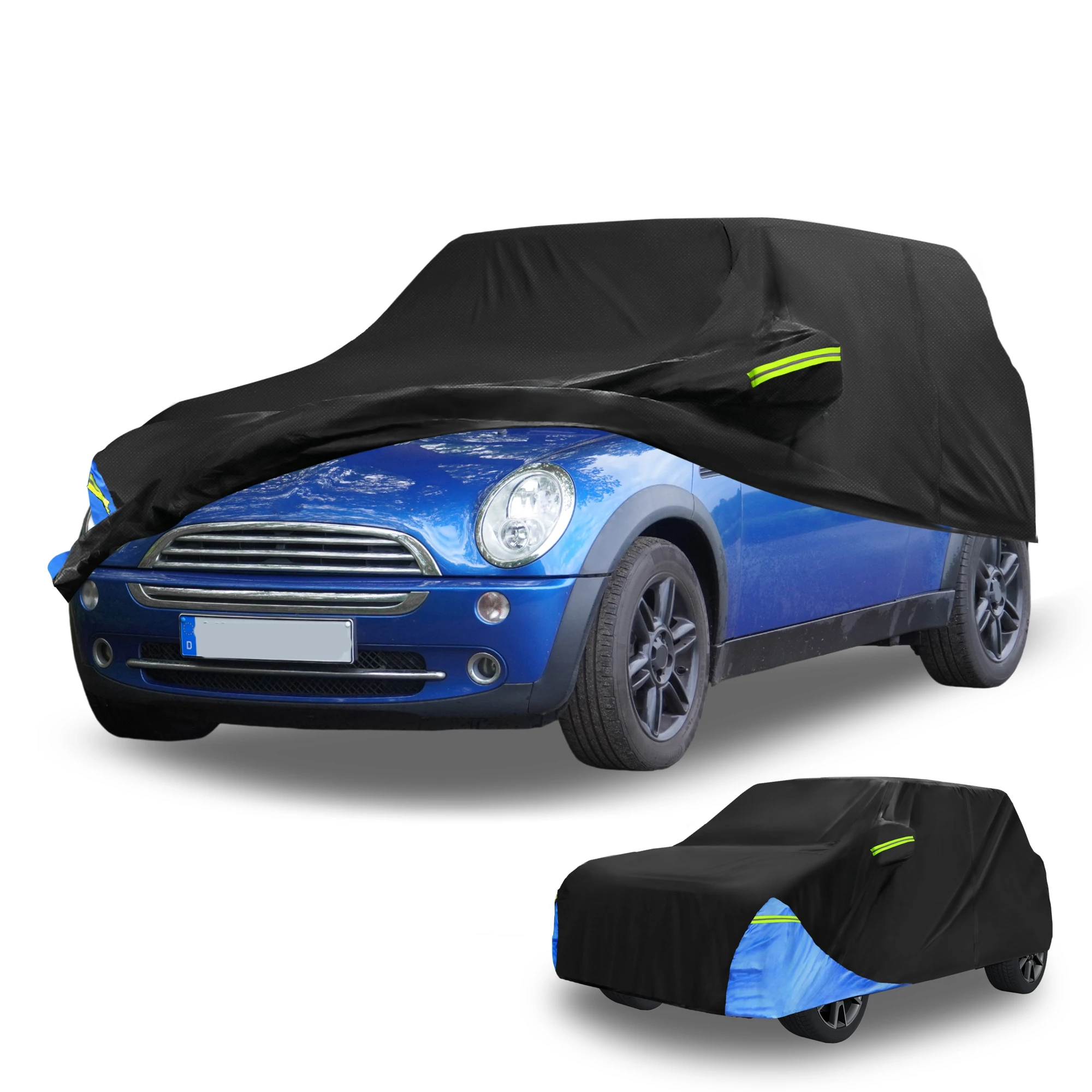 Motoforti Car Cover All Weather with Left Zippers for Mini Cooper 2DR 2002-2021 Black Blue