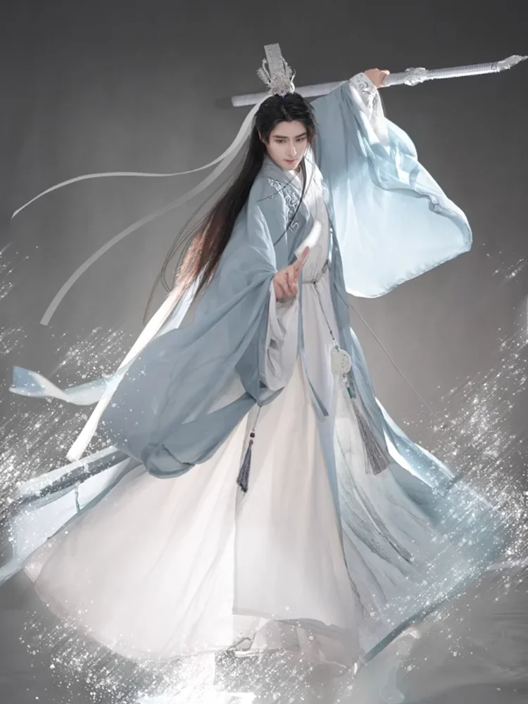 Große Größe 2xl Hanfu Männer chinesische Lied Dynastie modernen Stil grün & weiß Hanfu setzt männliche Halloween Cosplay Kostüm Herren Hanfu