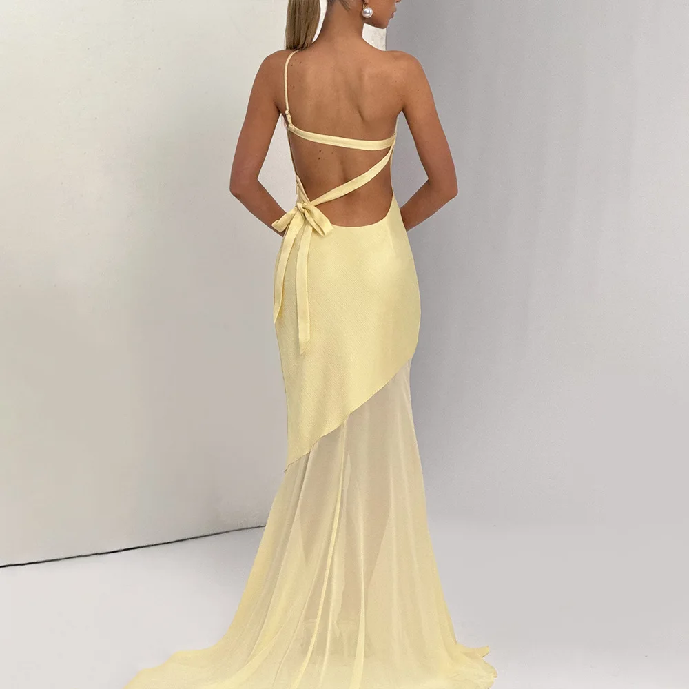 One Shoulder Backless Sexy Maxi Dress Women Gown Fashion Patchwork Sleeveless Bodycon Club Party Long Dress Elegant