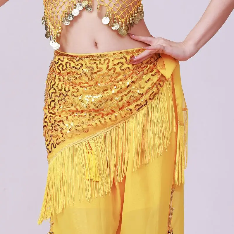 

Women Sequin Shiny Tassel Belly Dance Hip Scarf Female Costume Party Wrap Skirt Belt Stage Performance Waist Chain