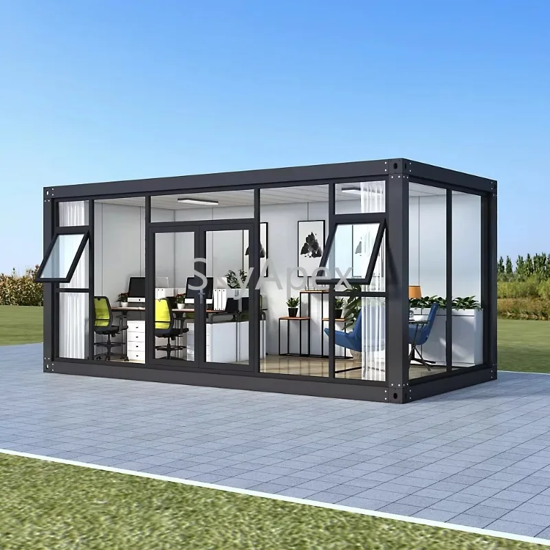 Customizable  Wholesale  20ft Luxury Glass Container Module House Prefabricated Modular Home Office Windproof Heatproof Firm Pro