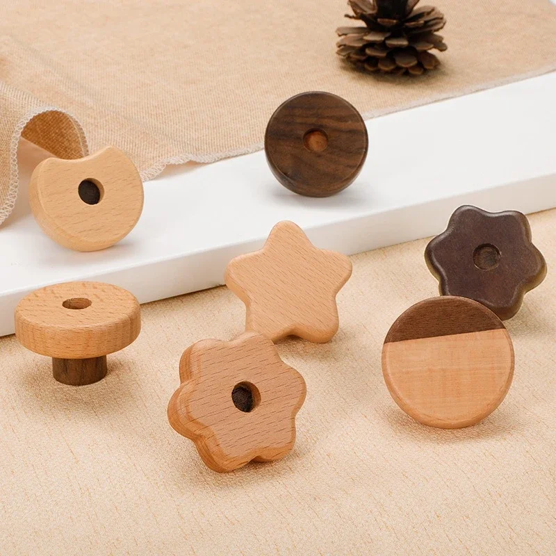 Boutons de tiroir en bois, quincaillerie de commode, bouton d'armoire de cuisine blanc, bouton de placard moderne, poignée de porte de garde-robe ronde