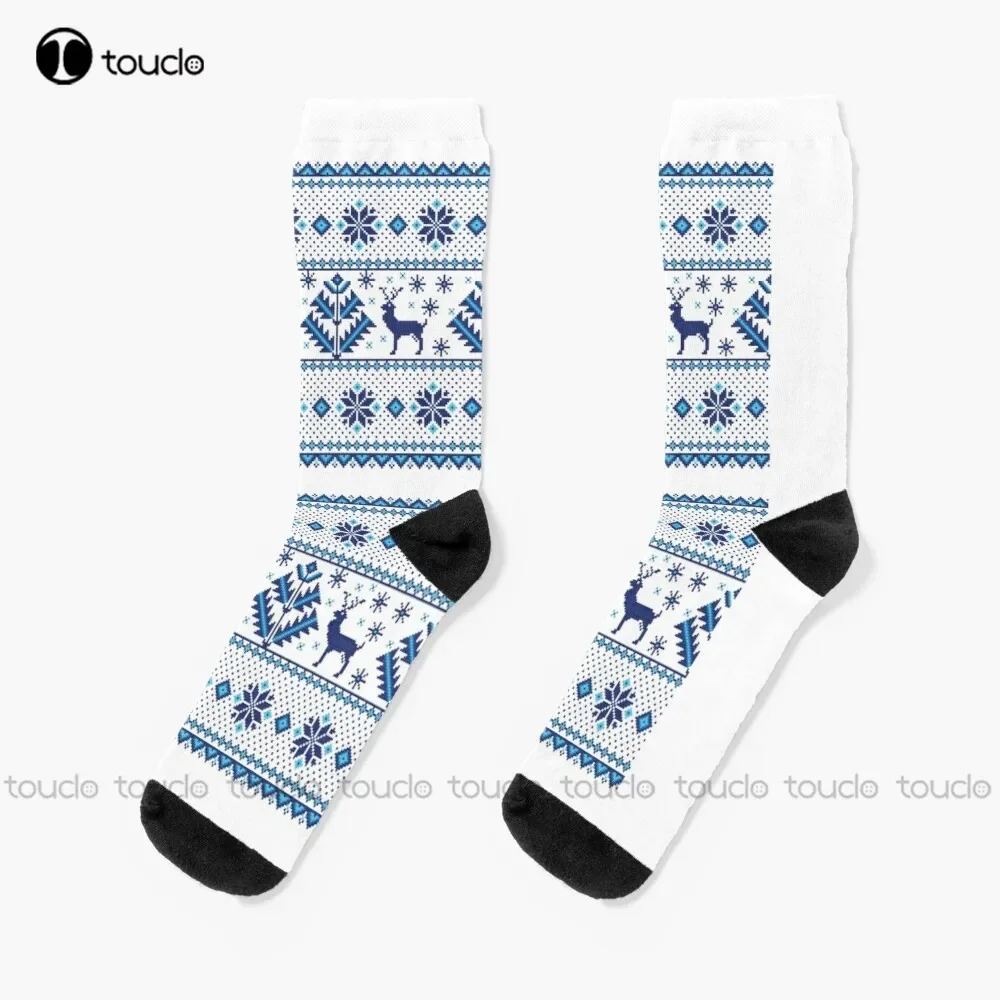 

Christmas Pattern Blue Socks Usa Socks Christmas Gift Unisex Adult Teen Youth Socks Custom 360° Digital Print Women Men