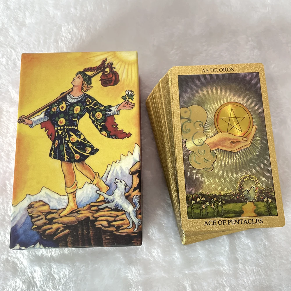 Spanish and English Tarot Deck,with Paper Guidebook,Taro Cards for Beginners,Fortune Telling Toys,Golden Foil Tarot