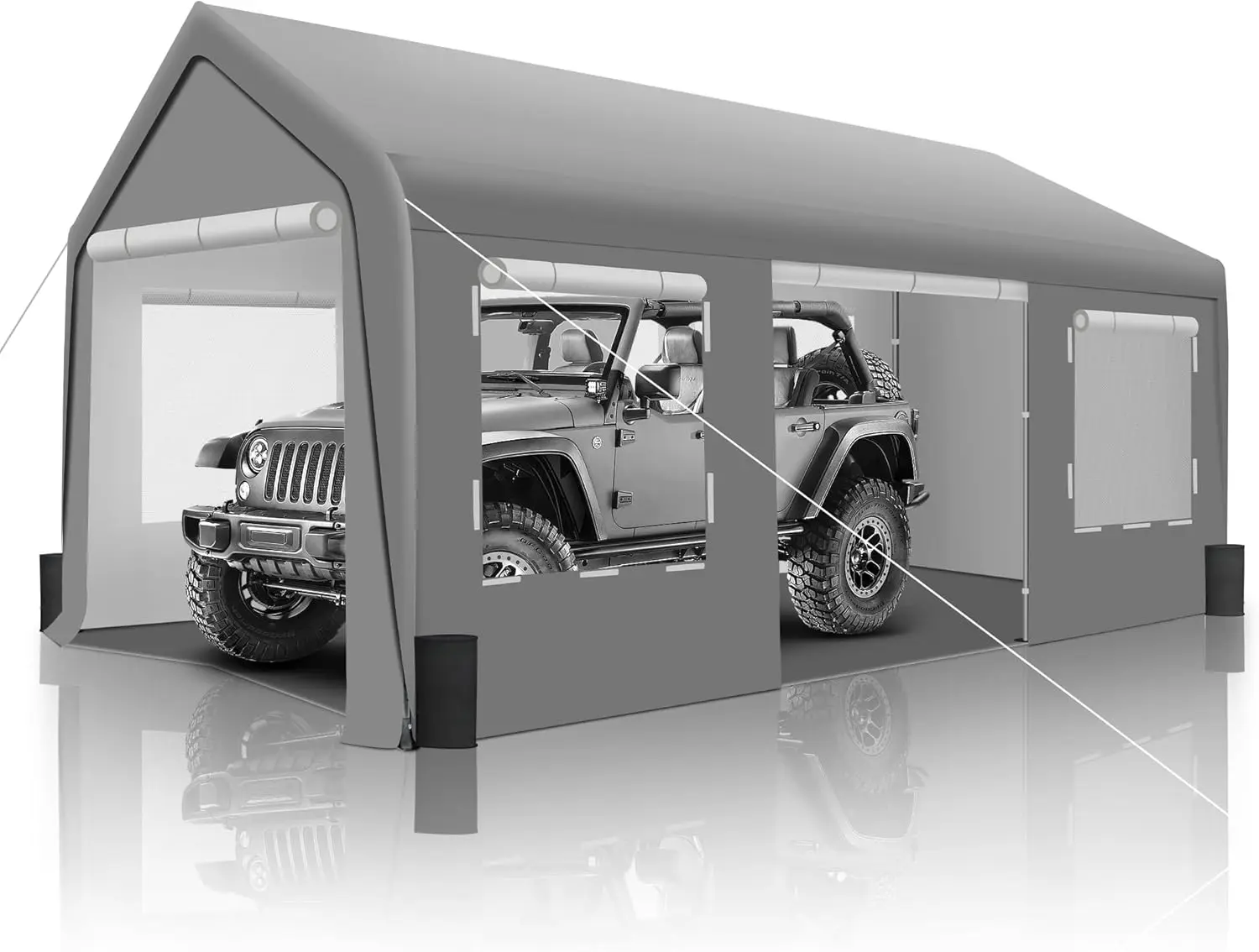 Upgrade 10' X 20' Heavy Duty Carport Extra Large Outdoor Shelter With Roll-Up Ventilated Windows & Side Doors, Portable Garage