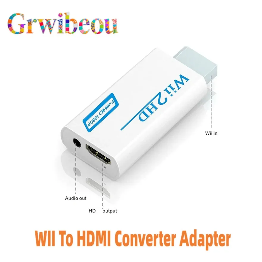 Full HD 1080P Wii to HDMI-compatible Converter Adapter Wii2HDMI-compatible Converter 3.5mm Audio for PC HDTV Monitor Display