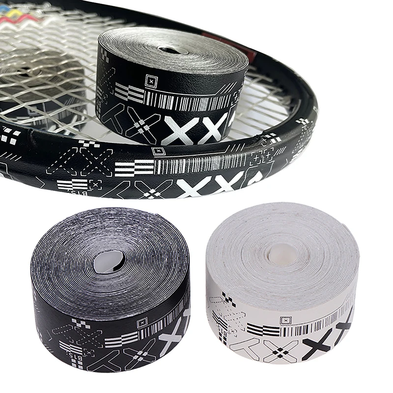 1Roll 500CM Black White Print Tennis Racket Paddle Head Protection Tape PU Stickers For Beach Pickleball Racket Sport Parts