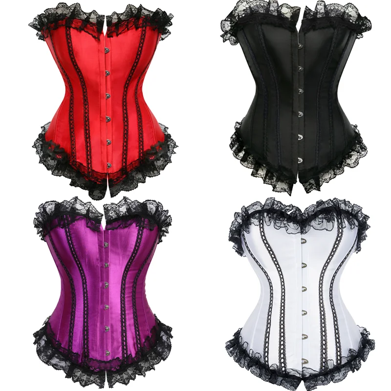 

Corset Top Plus Size Steampunk Bustier Lace Up Satin Sexy Costume Corselet