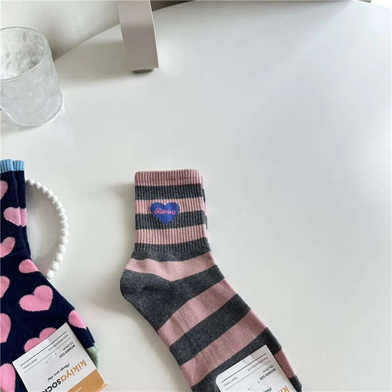 Sweet Girl ربيع الخريف الشتاء القلب رسالة اللون بلو المشارب منتصف العجل Sos Faion المرأة Faion تنفس الرطوبة ث... #1