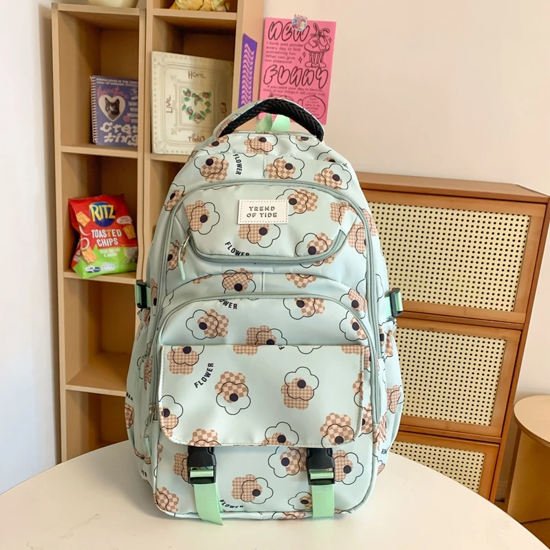 Floral Solid Zipper High Capacity Waterproof Nylon School Bags 2024 High Quality Backpacks for Girls Bolsos Colegio Mochila