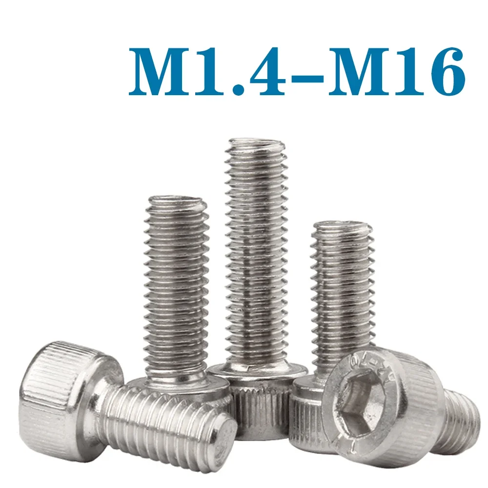 10pcs M1.4 M1.6 M2 M2.5 M3 M4 M5 M6 M8 M10 M12 M14 M16 A2-70 DIN912 Stainless Steel 304 Hex Socket Cap Head Screw