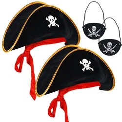 2pcs/set Pirate Hat And Pirate Skull Eye Patches Halloween Cosplay Captain Cap Headband For Adult Kids Birthday Party Decor Prop