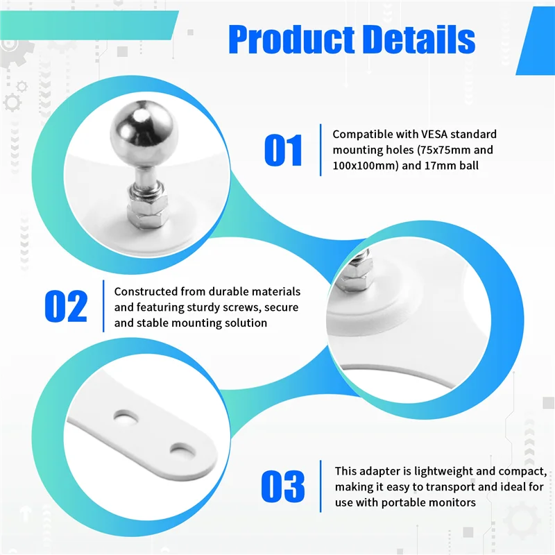 A35M-Portable Monitor Mounting Bracket Plate Vesa Mount Plate Wall Mount Holder สีขาว
