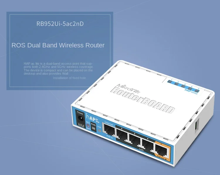 

2025MikroTik RB952Ui-5ac2nD Dual-Frequency WiFi Wireless Router with 100 Megabyte Network Port Communication & Networking Produc