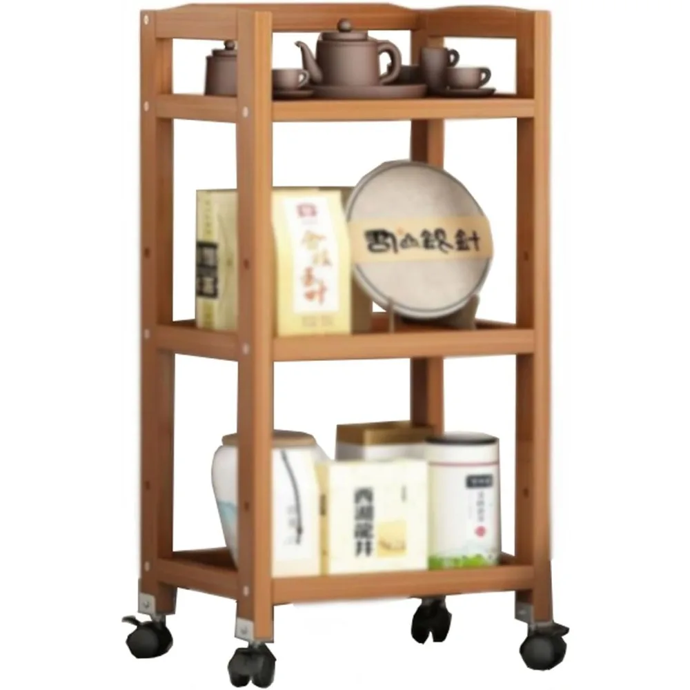 عربة خشبية دوارة من 3 طبقات، طاولة جانبية للأريكة، طاولة قهوة لغرفة المعيشة بعجلات، 35 × 30 × 80 سم #1