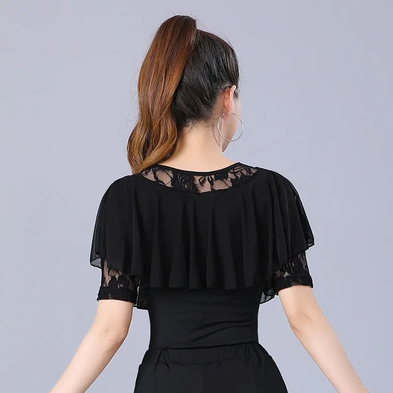 Top de vals moderno para danza cuadrada, ropa de baile femenina con cuello redondo, traje de baile latino con volantes, salón de baile de verano