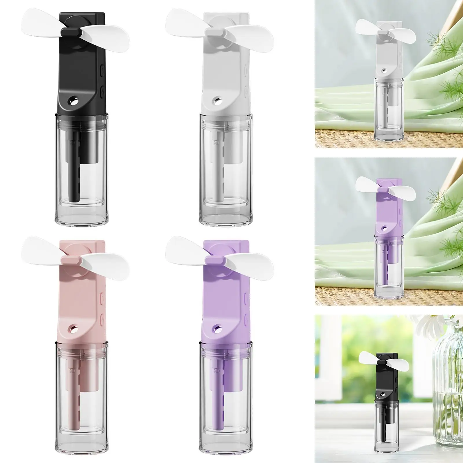 

Портативный вентилятор-увлажнитель с функцией распыления воды, перезаряжаемый, 4 скорости, мини-вентилятор для макияжа, кемпинга, путешествий, для женщин, для использования на улице