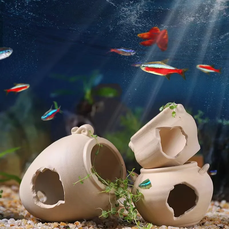 Aquarium Decoration Pottery Scorpion House Canister Fish Tank Ceramic Fish Shrimps Shelter House Simulation Stone Decor