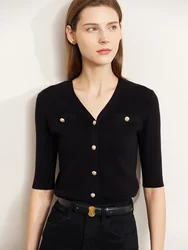 AMII Minimalism Knitted Cardigan for Women 2025 Autumn Slim Single Breasted Stylish V-neck T-shirt Commuter French Tops 72321013