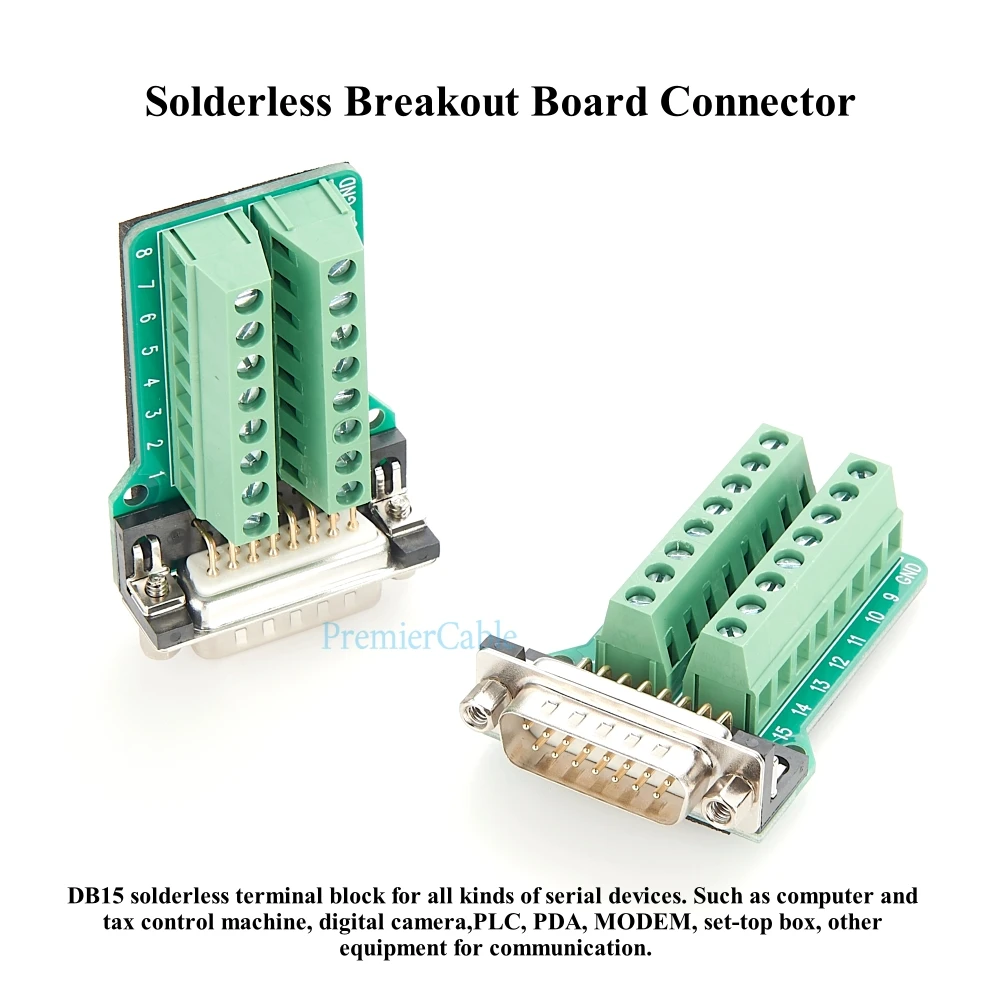 DB15 Breakout Board Connector D-SUB B15 Male Solderless Serial to Screw Wiring Terminal Signal Module PCB Board for Industrial