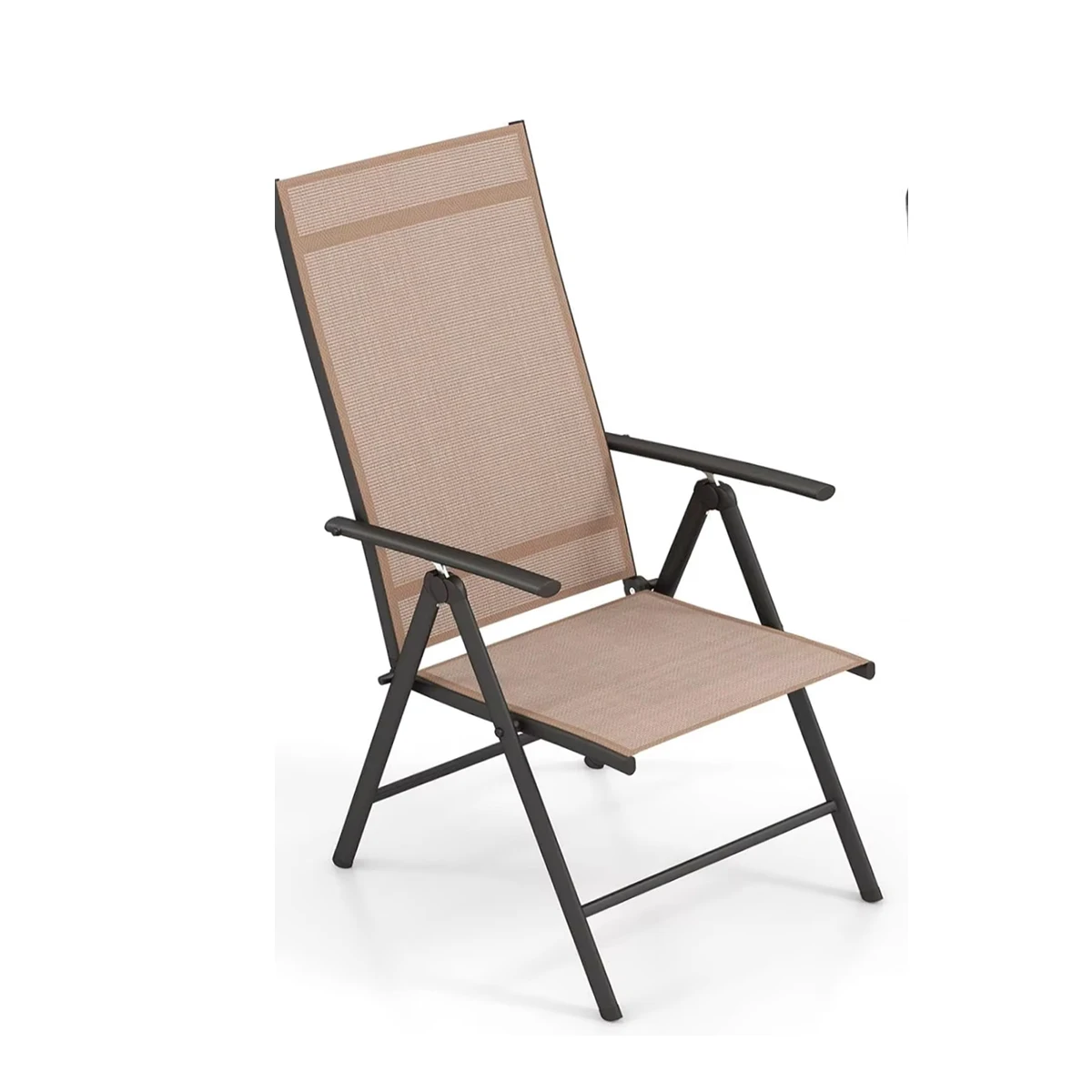 Silla de jardín plegable con respaldo ajustable de 7 niveles y reposabrazos para patio, jardín y camping