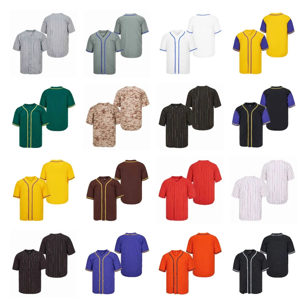 2023 New BG Baseball Jersey Blank Style White Stripes Black Green Yellow Blue Brown CAMO Purple Embroidery Accept Custom