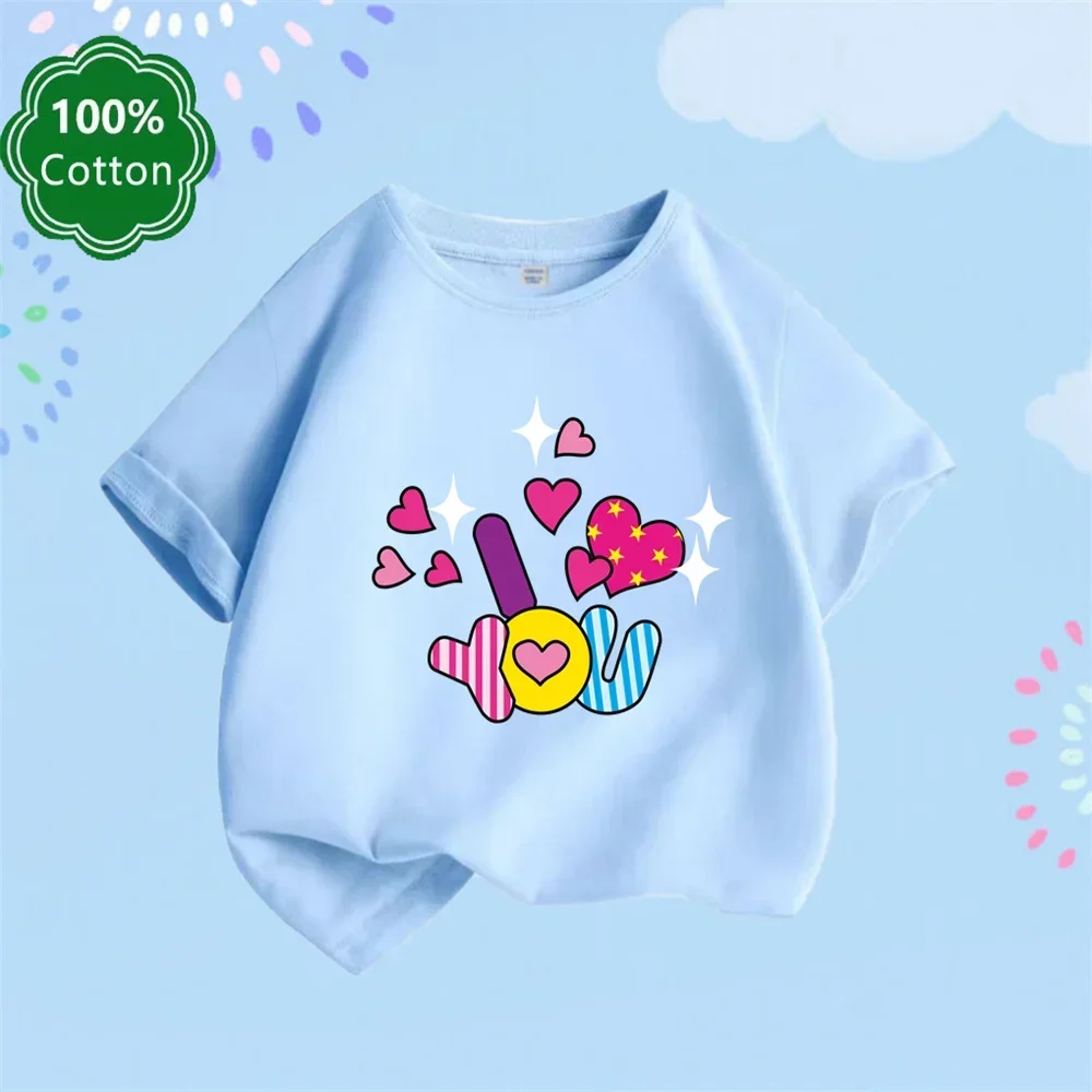 Summer Children's I Love You Cotton T-Shirt Short Sleeve Casual Fashion Tee for Kids And Teenagers Breathable Casual Wear