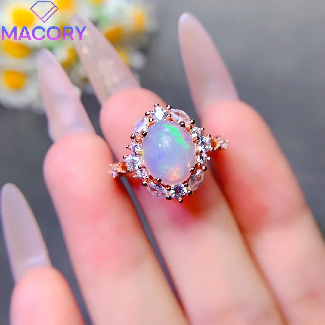 

Women engaged in natural opal ring luxury gem sterling silver 925 jewelry certificate certification free delivery.