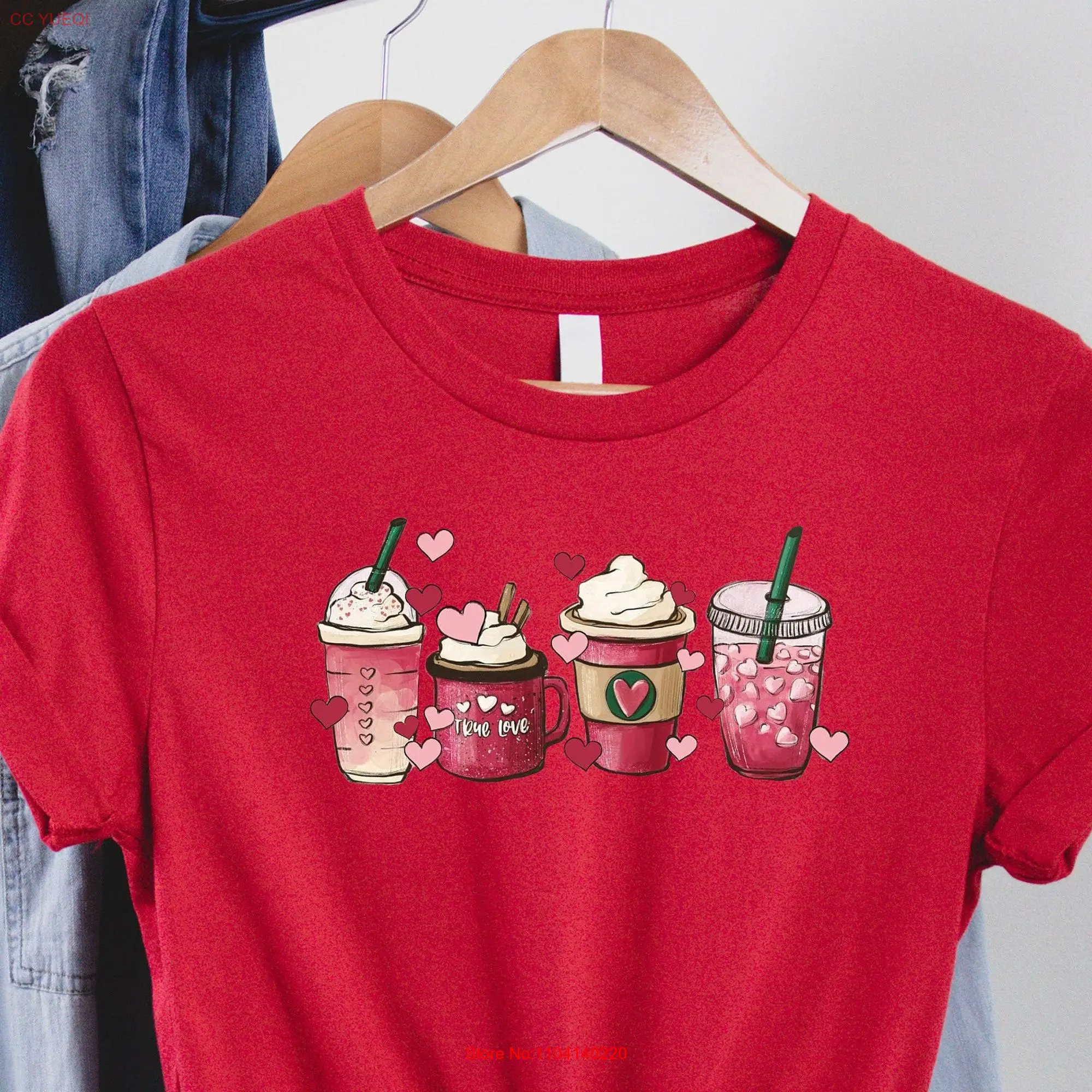 Womens Valentines Day T Shirt Valentine Coffee Sweater long or short sleeves