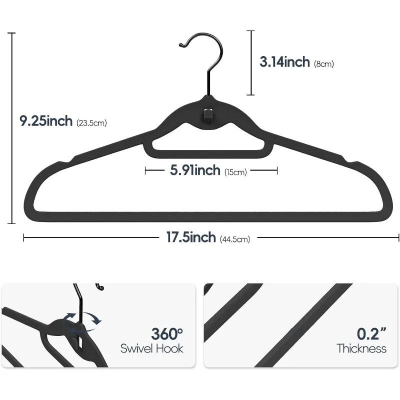 Velvet Hangers 50 Pack, Non Slip Stackable Clothes Hangers with Cascading Hooks, Ultra Thin and Space Saving Felt Hangers