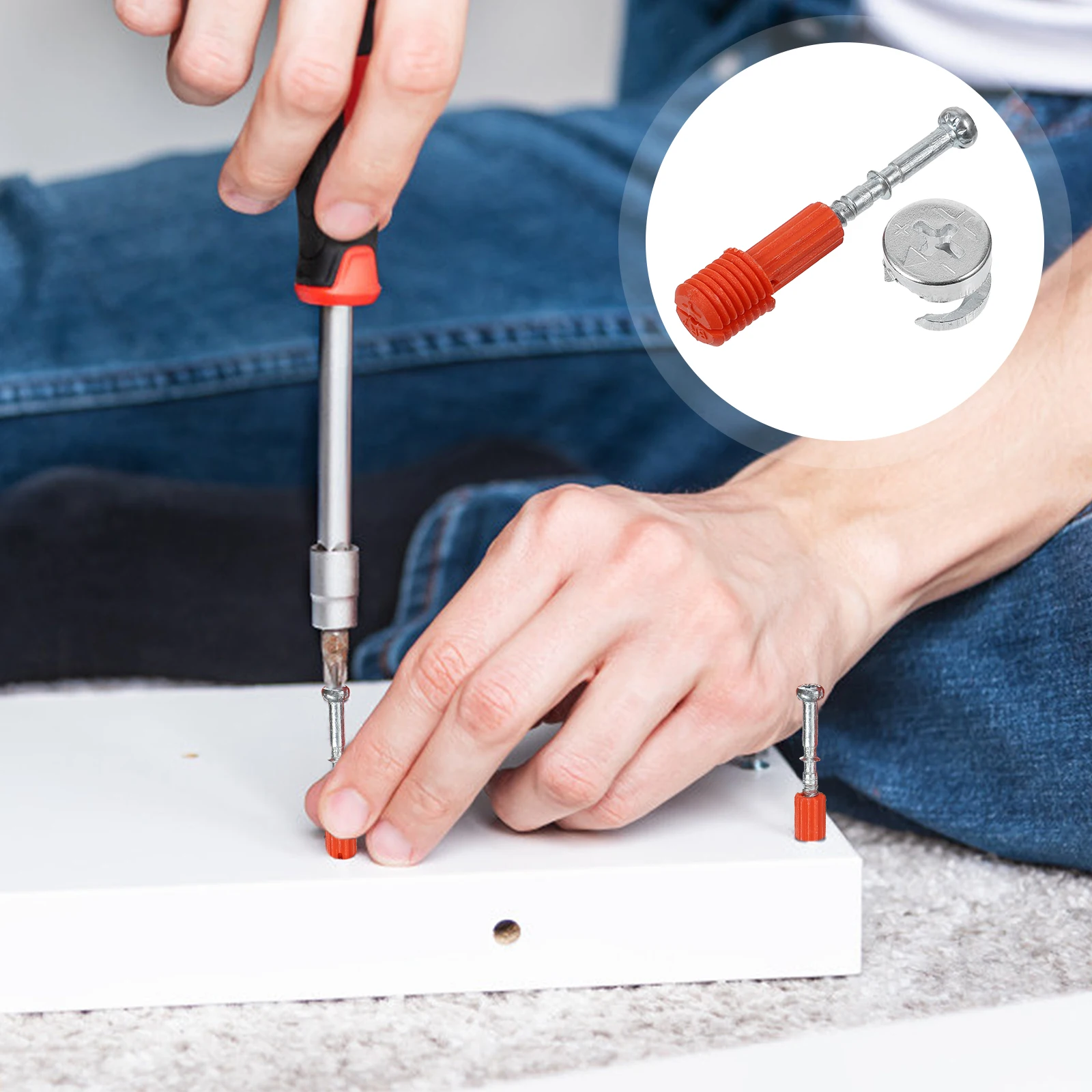 

30 Sets Fittings Iron Nut Connectors Furniture Hardware Pre Inserted Cabinet Desk Wardrobe Table Office