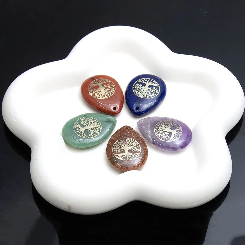 1 قطعة 25x35 مللي متر الحجر الطبيعي قلادة قطرة الماء شكل روز كوارتز الجمشت الريكي شفاء قلادة النساء عقد دي اي واي اكسسوارات