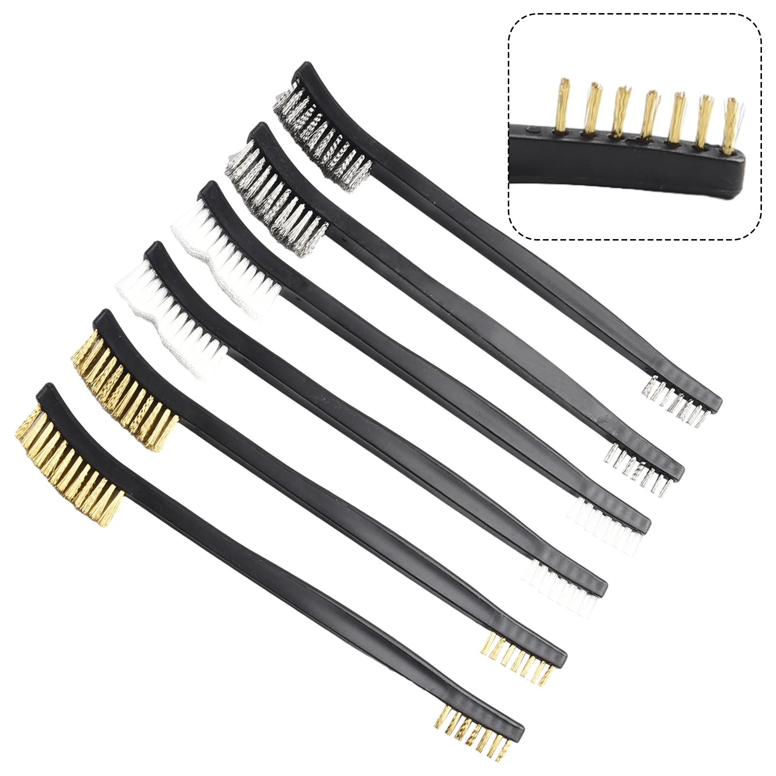 6 unids/set 170mm juego de cepillos de alambre de doble cabeza blanco, plata, oro acero latón Nylon limpieza pulido óxido de Metal con mango suave