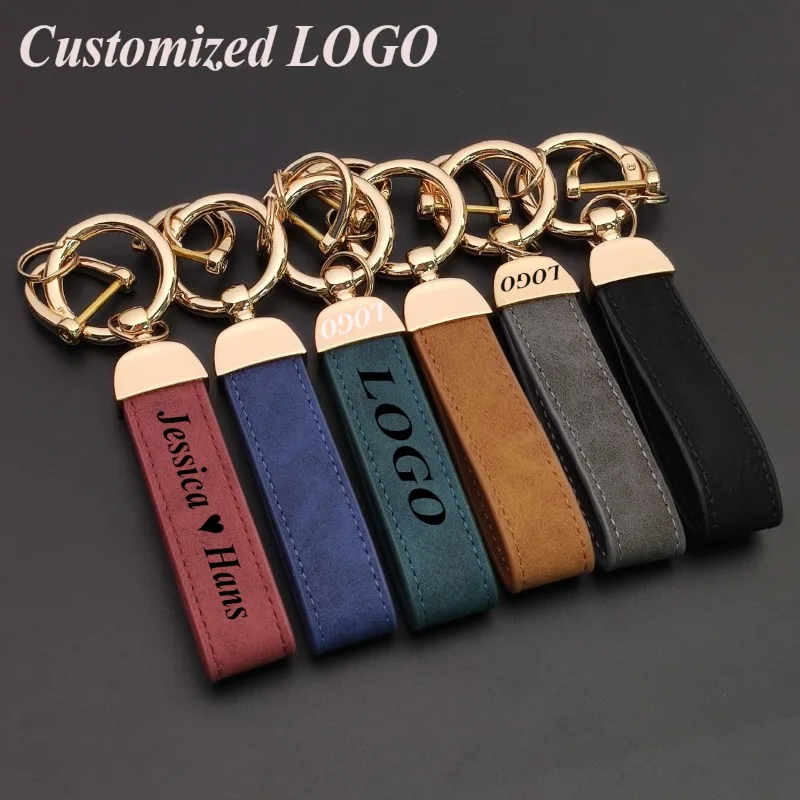 Custom LOGO High-end Microfiber Leather Car Keychain Personalized Keyring Men and Women Laser Engrave Key ChainGift Bulk