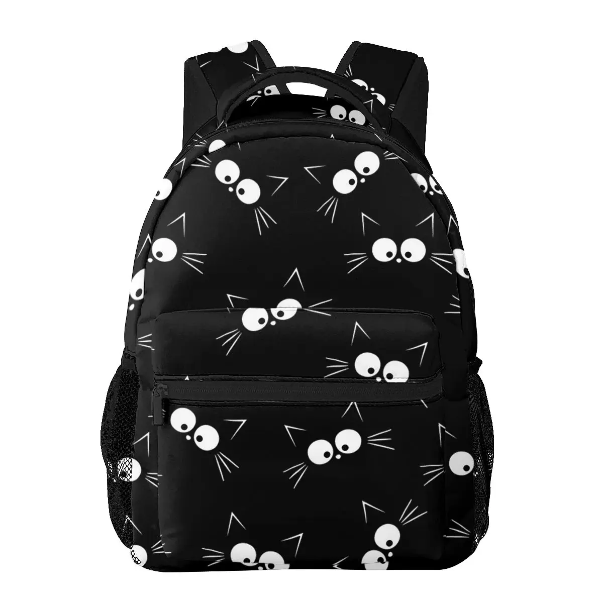 Mochila con patrón de gato negro para niños y niñas, morral escolar de dibujos animados para ordenador portátil, bolso de hombro de gran capacidad