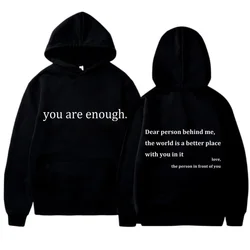 YOU ARE ENOUGH Print Hoodies Autumn Casual Sportswear Plus Fleece Winter Tops Pullover Men's Hoodies Streetwear Sweatshirts