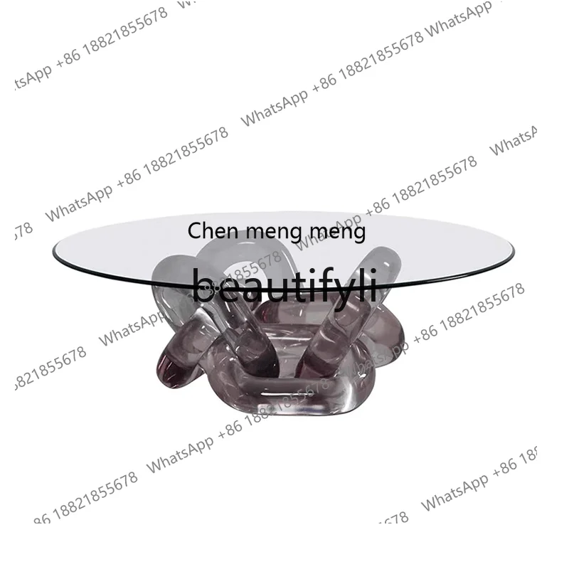 

Modern designer resin transparent round tea table villa model room coffee table crystal tempered glass coffee table H
