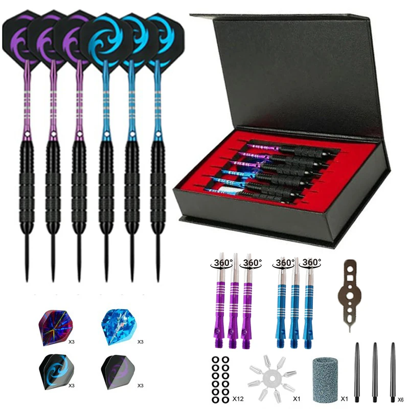 

Профессиональный набор дротиков со стальными наконечниками, 6 штук, из вольфрамовой стали, для начинающих, тренировок и соревнований, с аксессуарами и подарочной коробкой