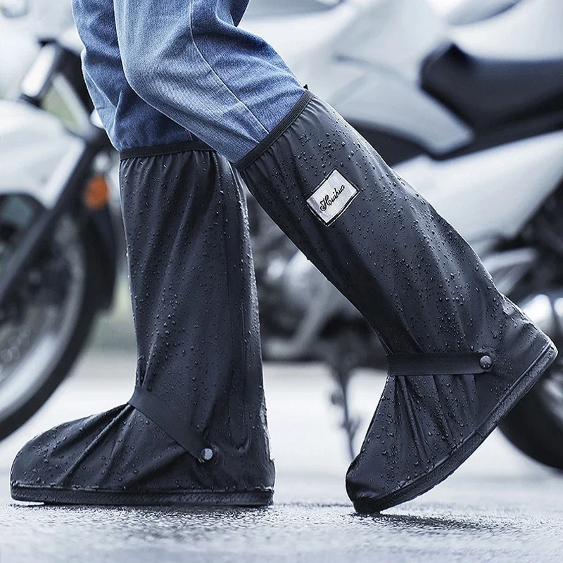 Tall PVC Riding Rain Boot Covers Thickened and Wear Resistant Reusable Motorcycle Scooter Bike Rain Shoes Cover Folding