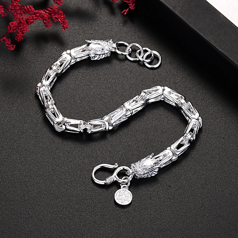 New High Quality 925 Sterling Silver Charm Dragon Head Chain Bracelets for Men's Fashion Designer Jewelry Party Wedding Gifts