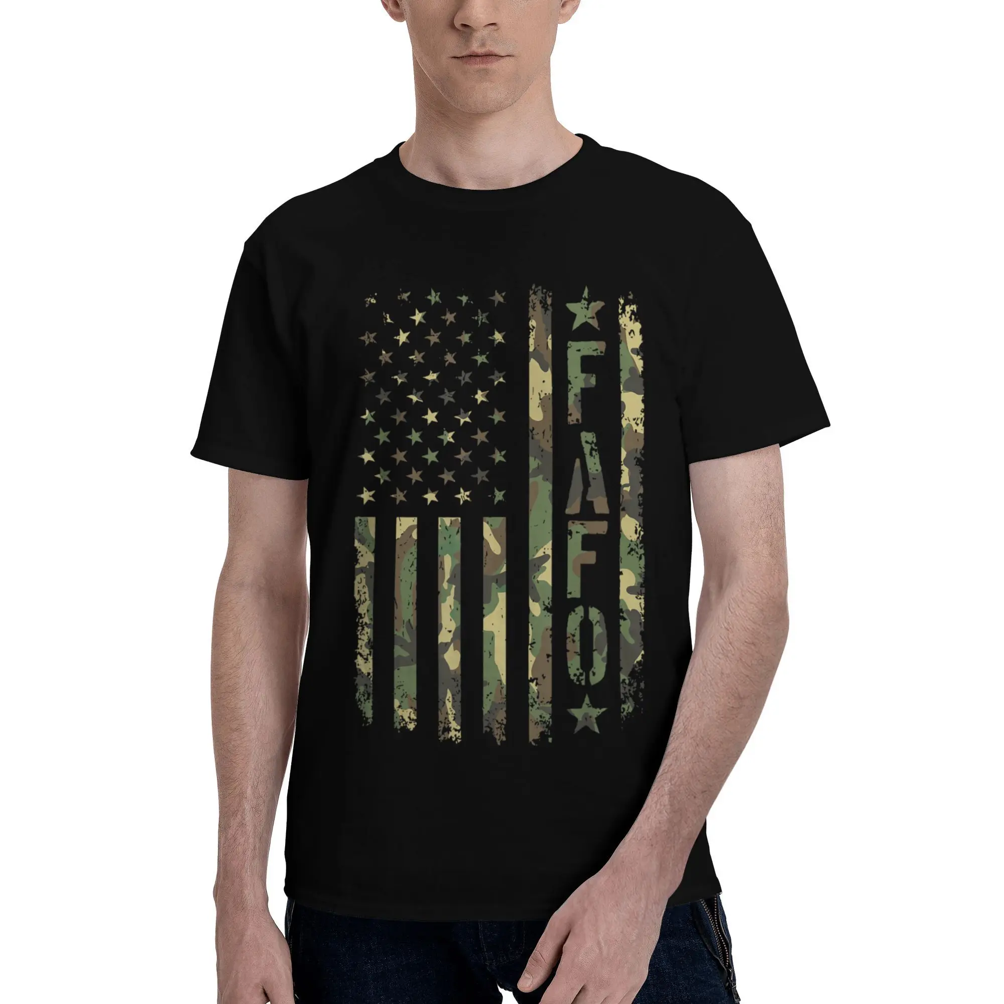 

FAFO Camo Flag Men T Shirts Unique Tees Short Sleeve Crew Neck T-Shirts 100% Cotton Summer Clothing