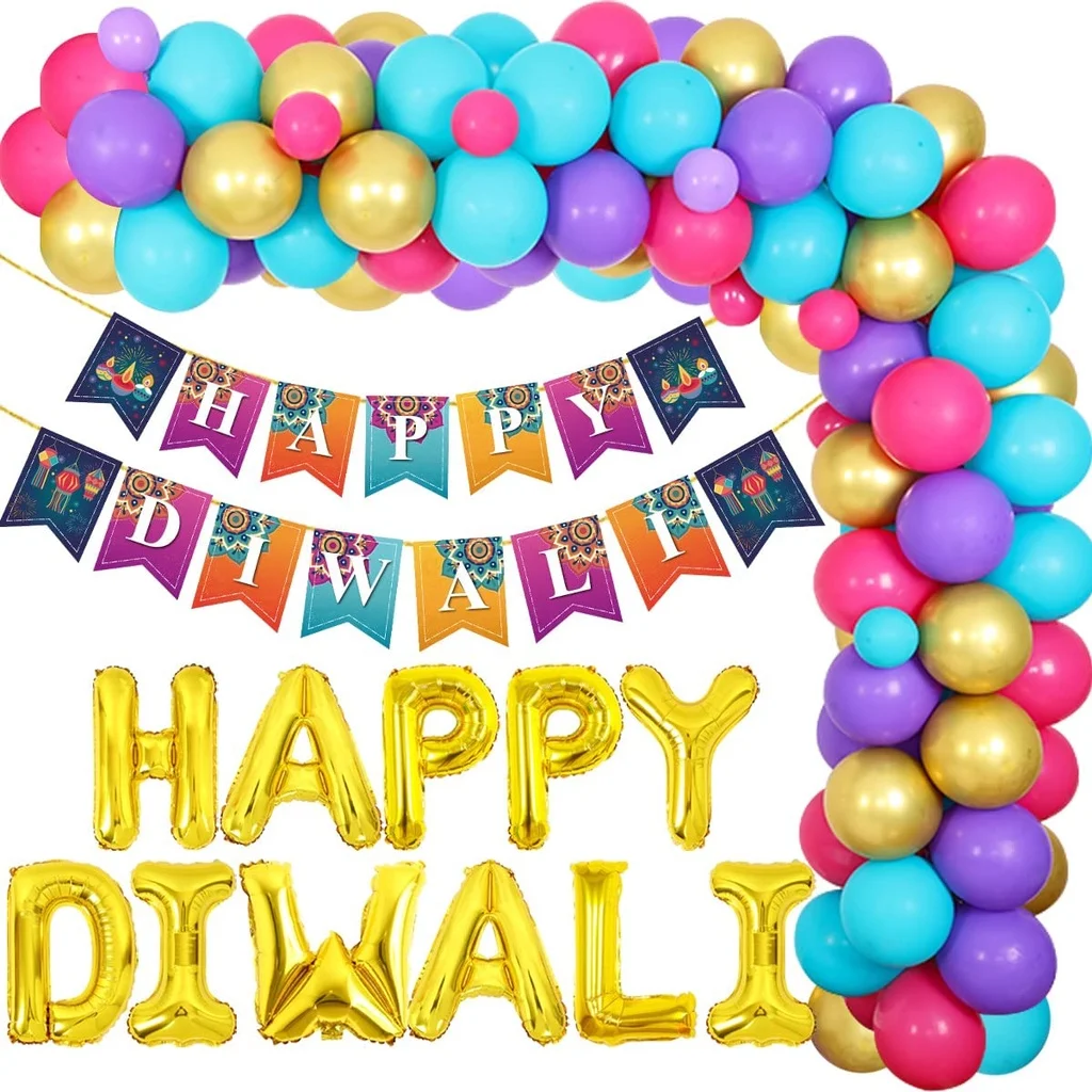 

Cheereveal Diwali Festival Decorations Happy Diwali Banner Balloon Garland for Deepavali Festival of Lights Party Decor Supplies